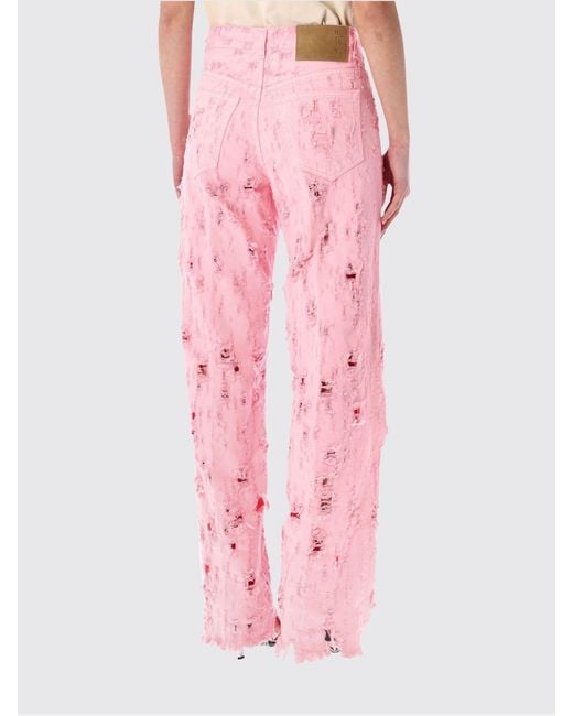 Haikure Pink Wide-Leg Distressed Denim Jeans