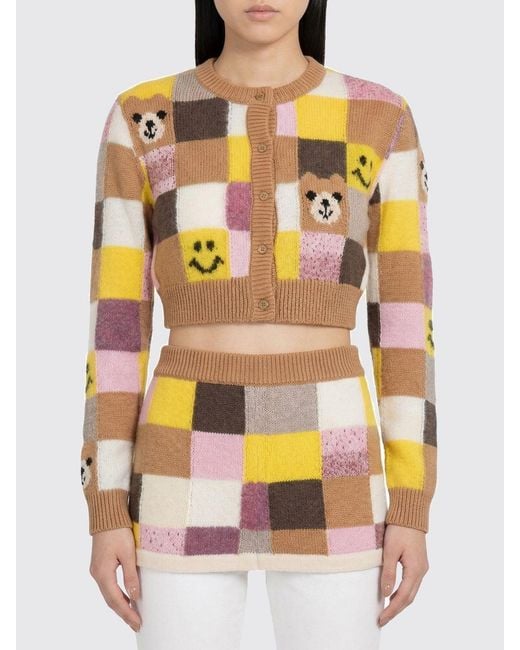 Moschino Yellow Plaid Wool Blend Crop Cardigan