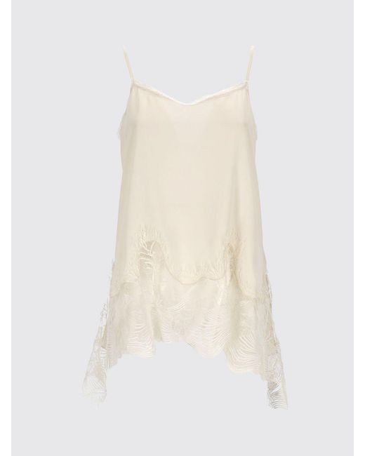 Fabiana Filippi White Silk Blend Top With Lace Insert