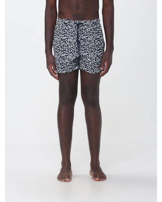 Emporio Armani Blue All-Over Logo Polyester Swimsuit for men