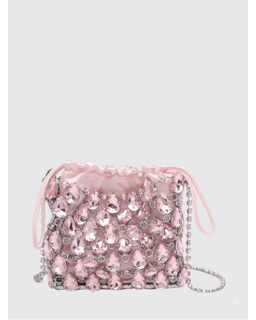Self-Portrait Pink Rhinestone Satin Bucket Pouch