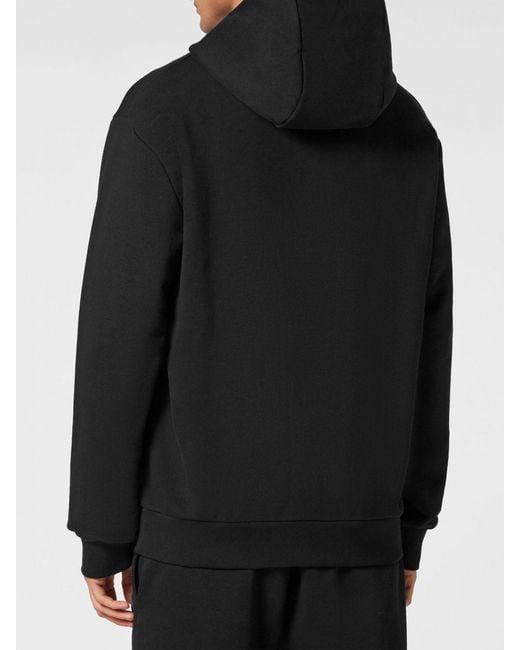 Philipp Plein Black Dropped Shoulder Cotton Blend Hoodie With Logo Print for men