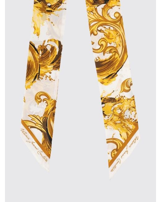 Versace Jeans Couture Metallic Baroque Print Pure Silk Bandeau Scarf