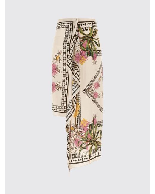 Blumarine Natural Asymmetric Printed Viscose Pareo Skirt