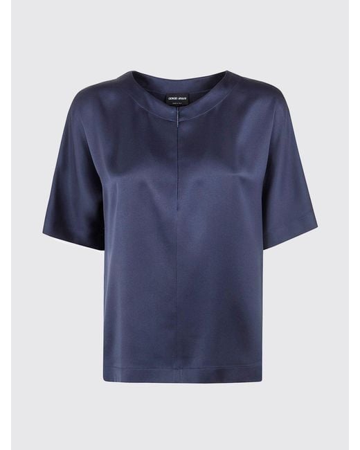 Giorgio Armani Blue Silk Crew Neck Blouse