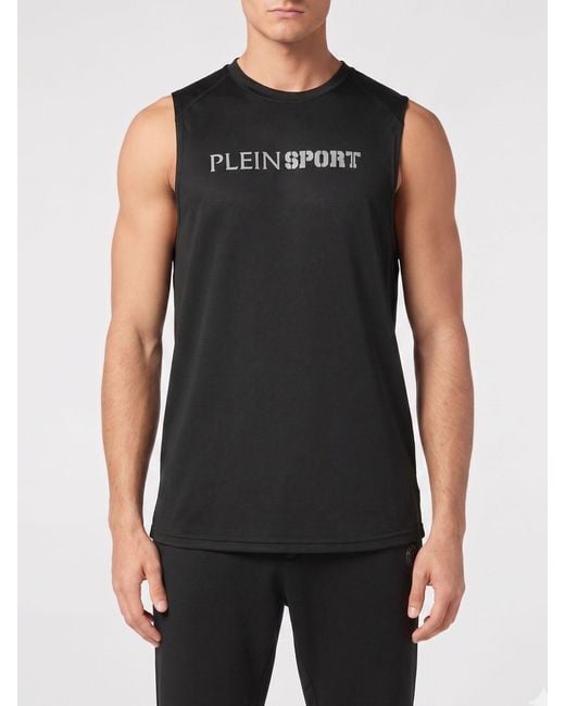 Philipp Plein Black Printed Polyester Tank Top for men