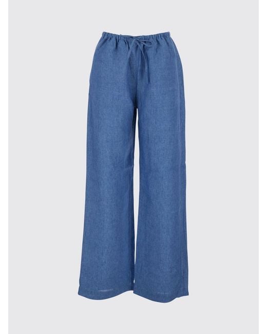 Rohe Blue High-Waisted Linen Wide-Leg Palazzo Trousers With Drawstring