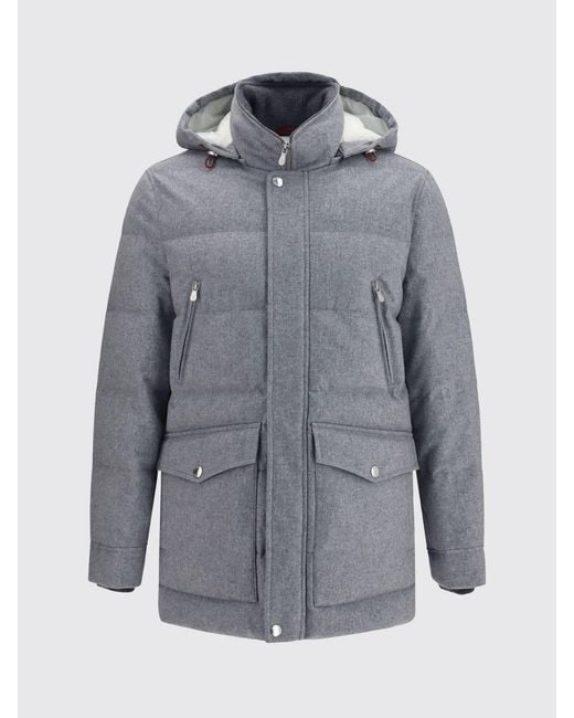 Brunello Cucinelli Gray Padded Wool Parka With Detachable Hood for men