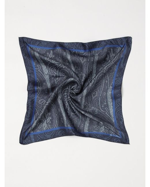 Etro Blue Paisley Print Silk Pocket Square for men