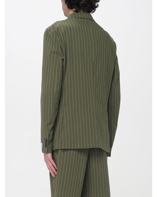 Paolo Pecora Green Pinstriped Cotton Double Breasted Blazer for men