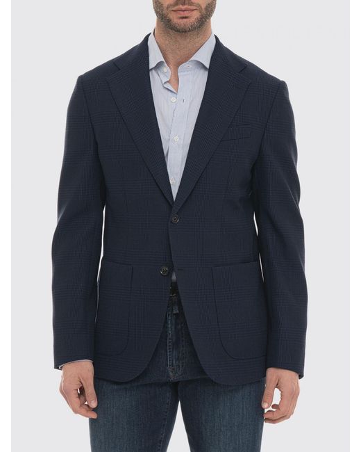 Fay Blue Prince Of Wales Wool Single-Breasted Blazer for men