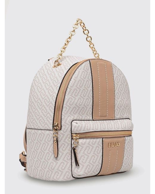 Liu Jo Natural Grained Faux Leather Backpack With All-Over Monogram