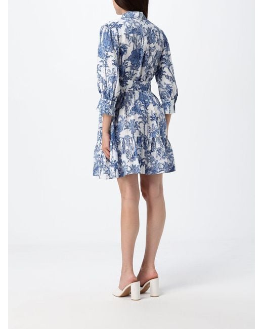 Mc2 Saint Barth Blue Tropical Print Cotton Chemisier Mini Dress