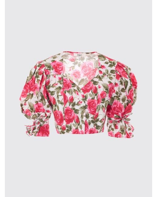 Chloé Blue ChloÉ Cotton Cropped Top With Floral Print