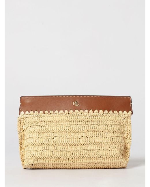 Ralph Lauren Natural Raffia And Leather Clutch
