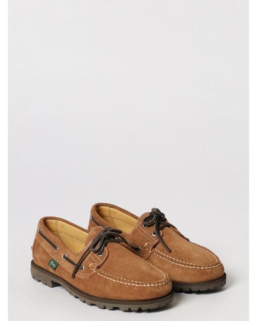 Paraboot Brown Malo Suede Boat Shoes With Serrated Sole for men