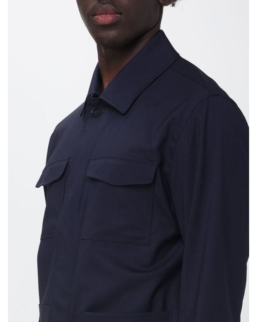 Manuel Ritz Blue Relaxed Fit Twill Shirt Jacket With Concealed Closure for men