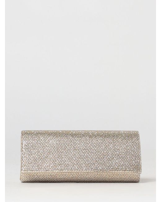 Twentyfourhaitch Gray French75 Glitter Fabric Clutch With Crystals