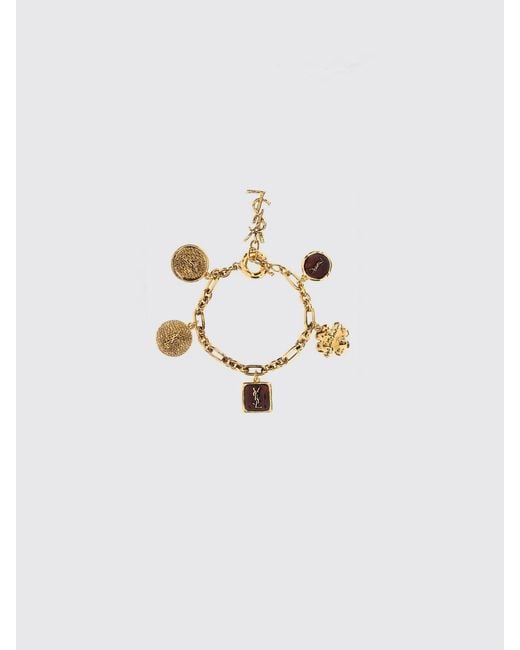 Saint Laurent White Brass Charm Bracelet With Ysl Monogram