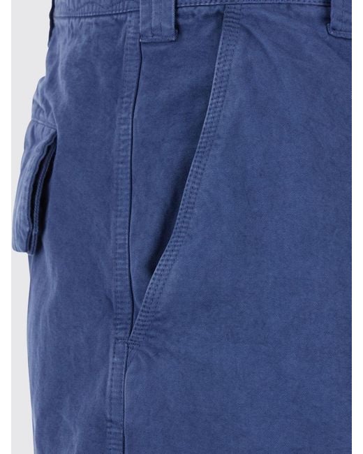 ERL Blue Cotton Cargo Shorts With Mid-Rise Waist And Side Pockets for men