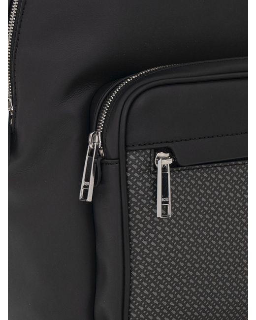 Boss Black Faux-Leather Backpack With Emed Logo And Front Zip Pocket for men