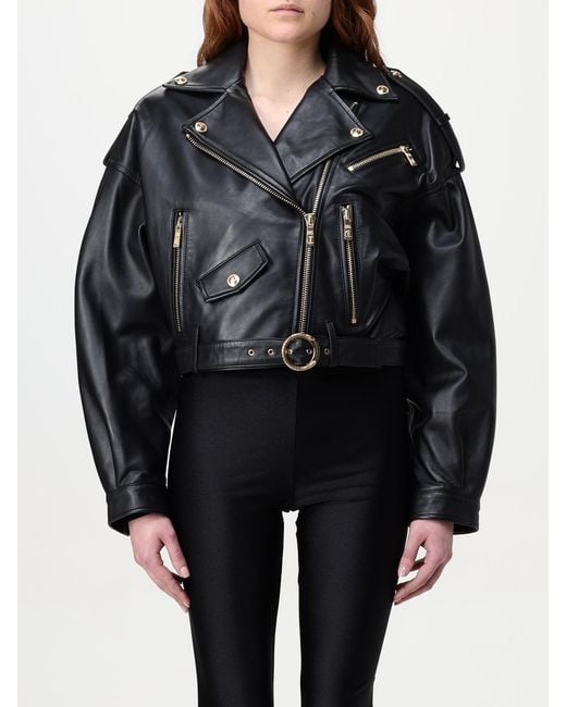 Just Cavalli Black Cropped Leather Moto Jacket
