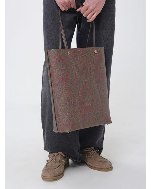 Etro Brown Coated Cotton Paisley Shoulder Tote Bag for men