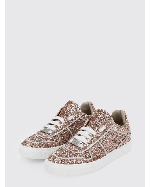 Philipp Plein Pink Low Top Glitter Technical Fabric Sneakers With Embroidery