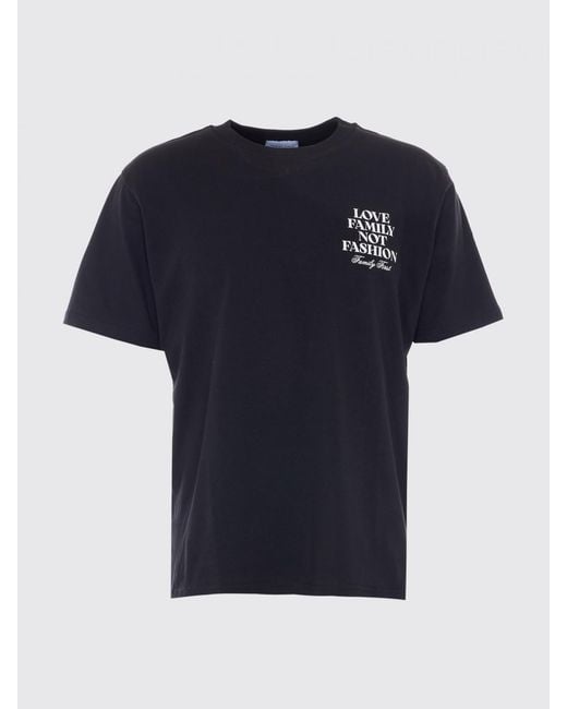 FAMILY FIRST Black Cotton Crew Neck T-Shirt With Slogan for men