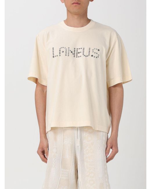 T-shirt in cotone con logo in borchie a stella di Laneus in Natural da Uomo