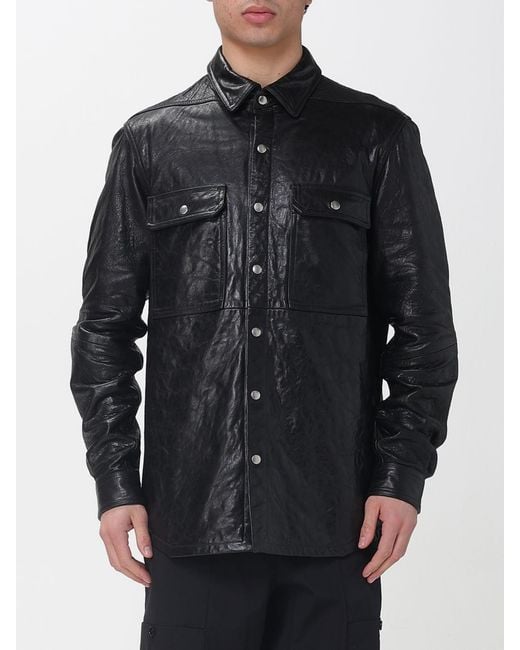 Rick Owens Black Crinkled Effect Leather Overshirt for men
