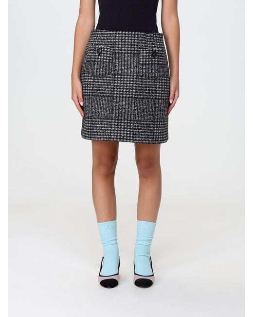 N°21 Blue High-Waisted Check Tweed Mini Pencil Skirt With Patch Pockets