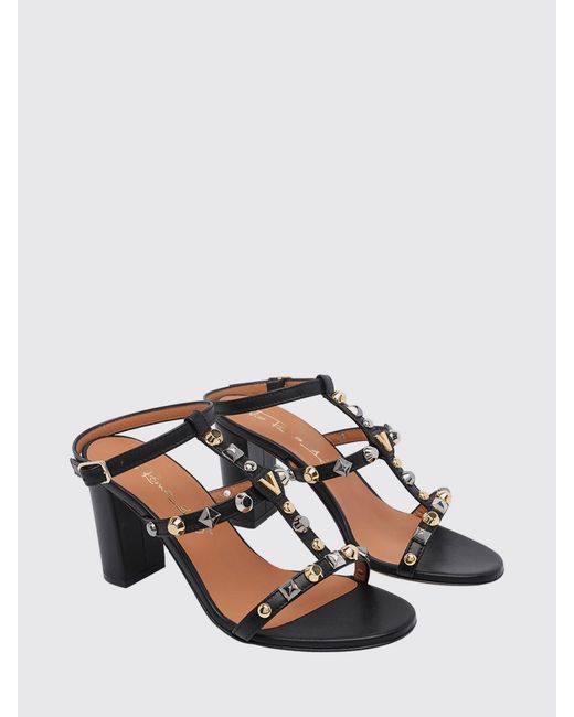 Via Roma 15 Pink T-Strap High Heel Leather Sandals With Stud Application