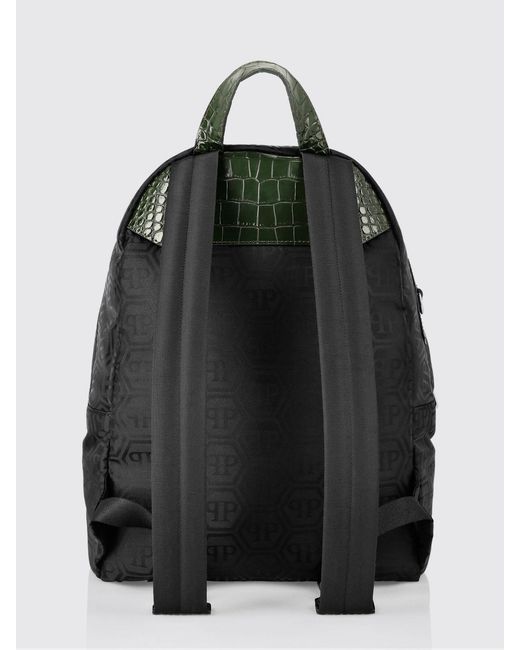 Philipp Plein Black Nylon Backpack With Jacquard Hexagon And Crocodile Print Leather for men