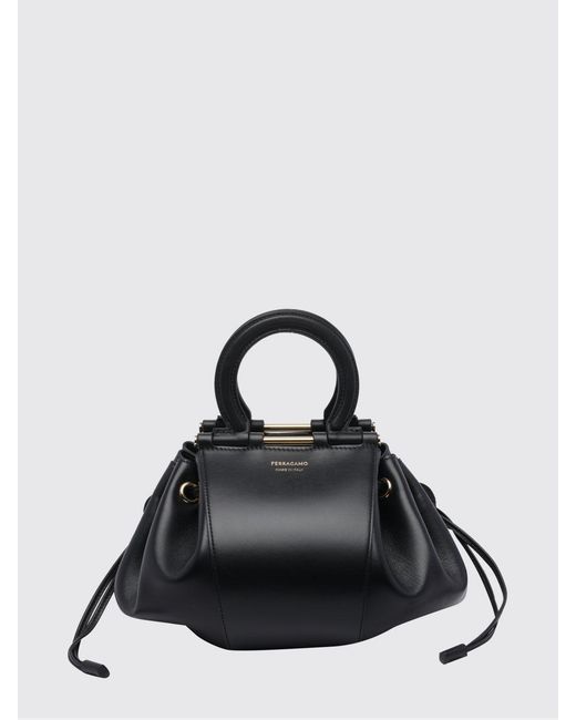 Ferragamo Black Gancini Bucket Calfskin Handbag