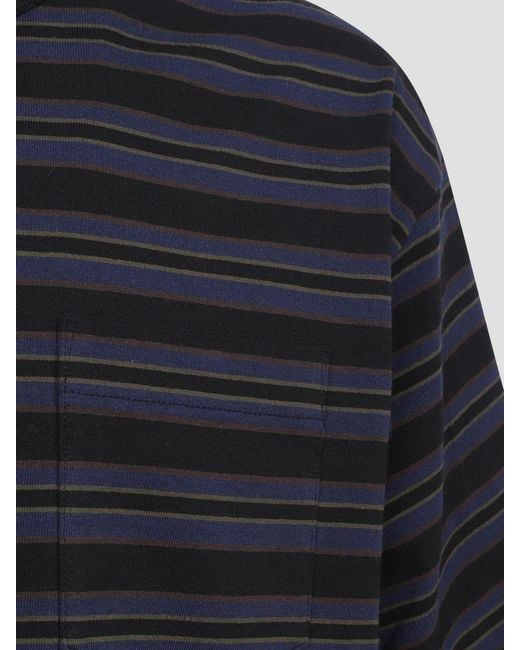 Sacai Blue Striped Cotton T-Shirt With Patch Pocket And Dropped Shoulders for men