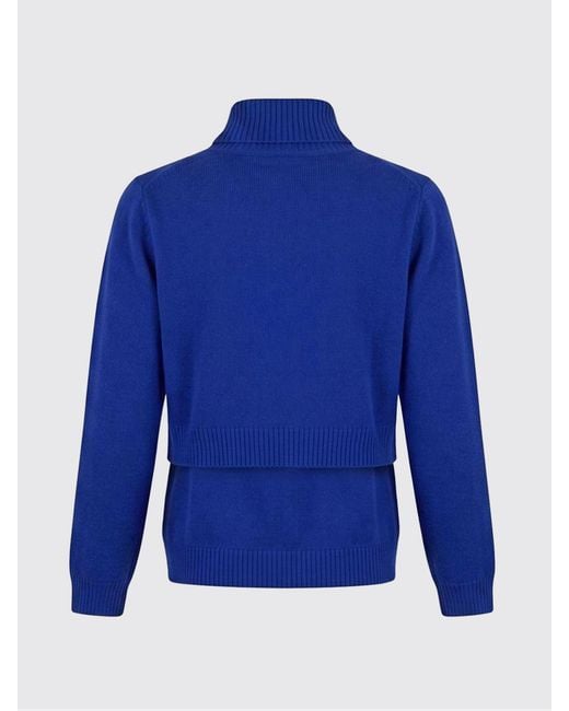 Jil Sander Blue Ribbed Pure Wool Turtleneck Jumper With Ribbed Hems