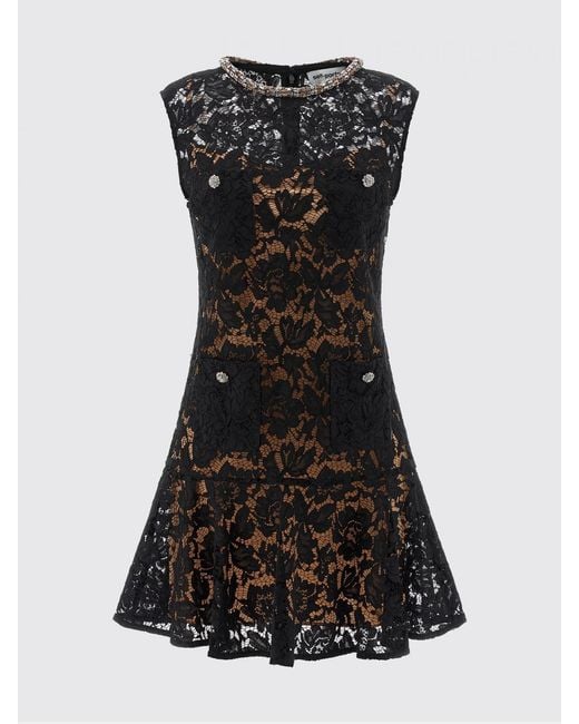 Self-Portrait Black Viscose Mini Dress With Rhinestones