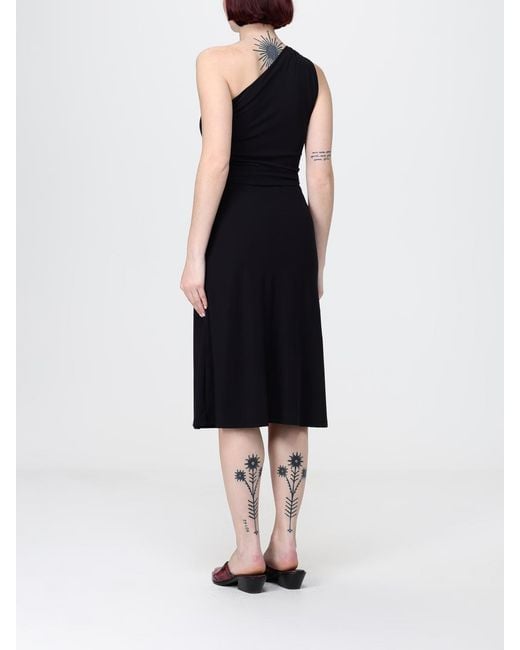 Maliparmi Black One-Shoulder A-Line Midi Dress