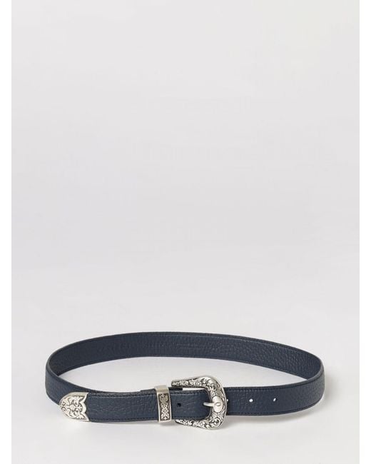 Orciani Blue Hammered Leather Belt With Engraved Buckle