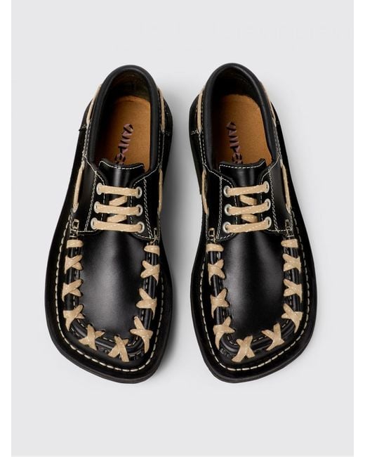 CAMPERLAB Black Eki Leather Boat Loafer With Contrast Stitching for men