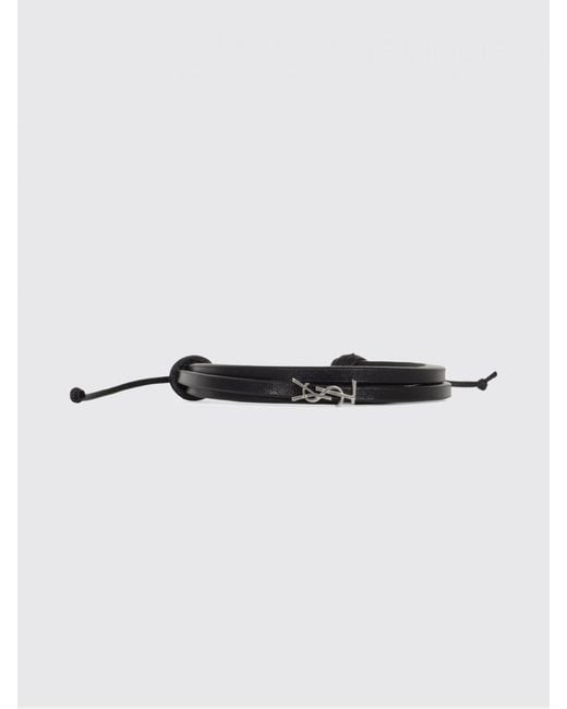 Saint Laurent Black Cassandre Leather And Brass Bracelet for men
