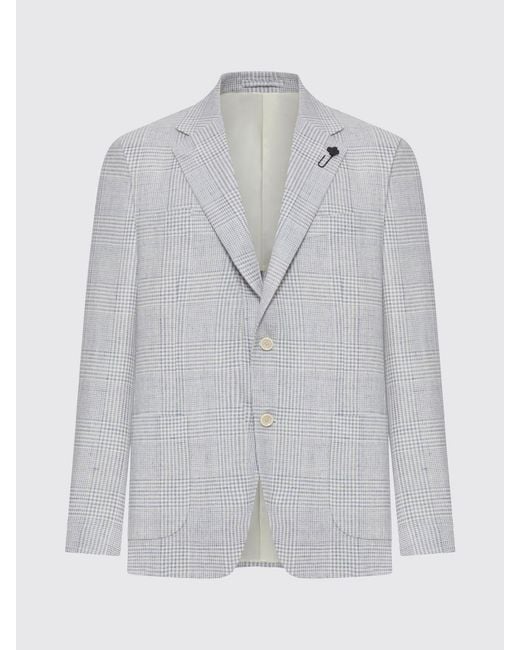 Lardini Gray Single-Breasted Wool Silk And Linen Blazer for men