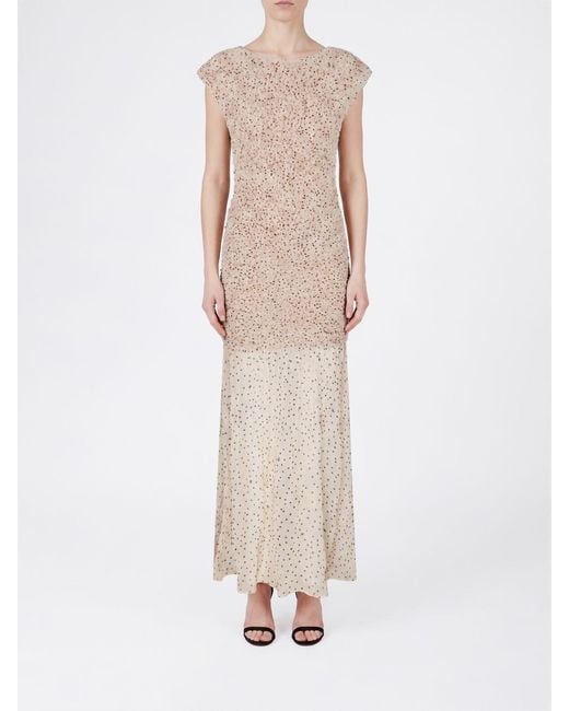 By Malene Birger Natural Polka-Dot Slim Fit Long Sheath Dress With Thin Straps