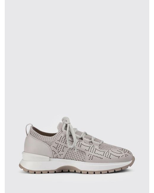 Doucal's White Perforated Leather And Crochet Knit Sneakers