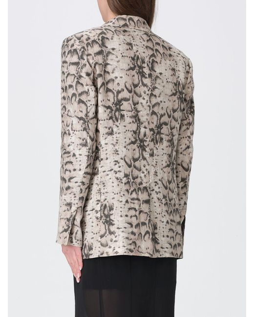Pinko Gray Follina Snake Print Linen Canvas Blazer