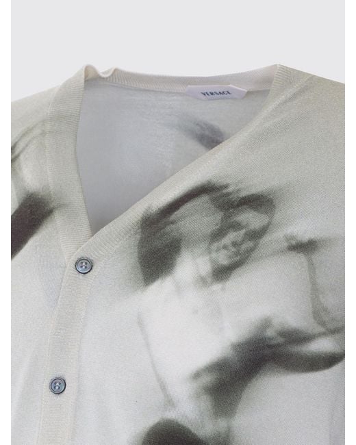 Versace Gray Abstract Pattern Silk Cardigan With V-Neck for men