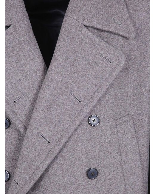 Dries Van Noten Gray Double-Breasted Long Coat for men
