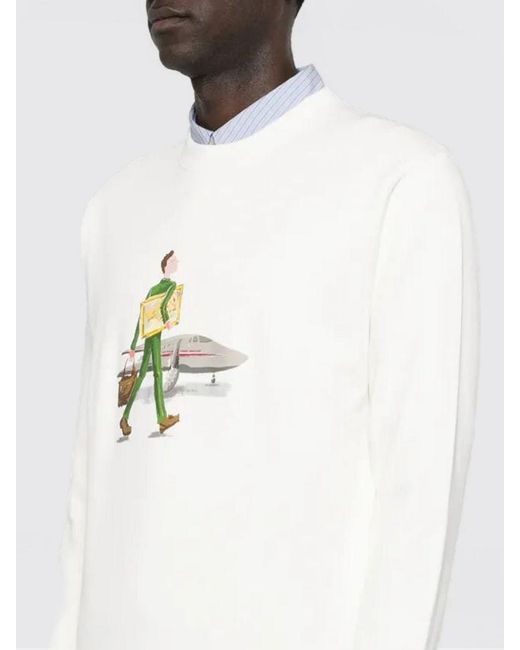 Drole de Monsieur White Printed Cotton Crewneck Sweatshirt for men