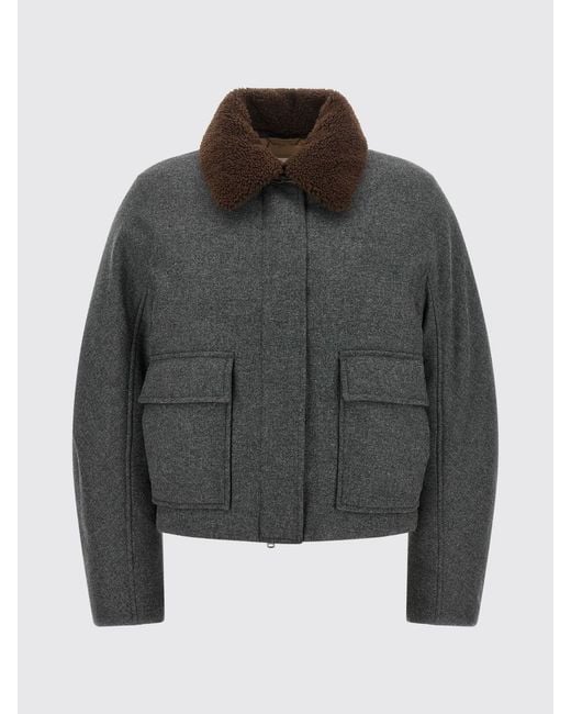 Brunello Cucinelli Gray Short Virgin Wool And Cashmere Coat With Fur Collar